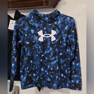Under Armour Boys Youth Large Fleece Blue Camo Pullover Hoodie NEW